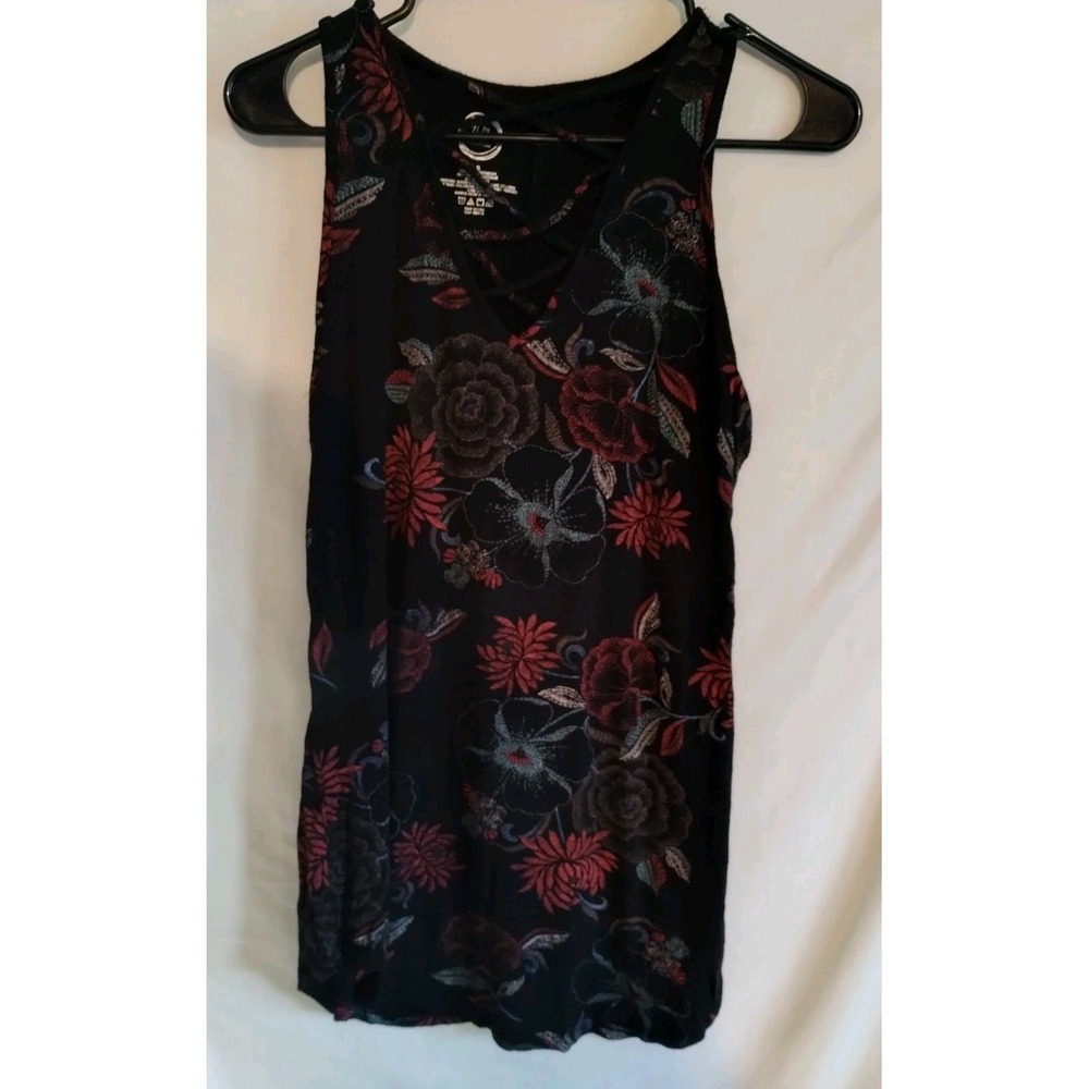 Maurices 24/7 Tunic Tank with Strappy Neckline in Floral Print Size Small